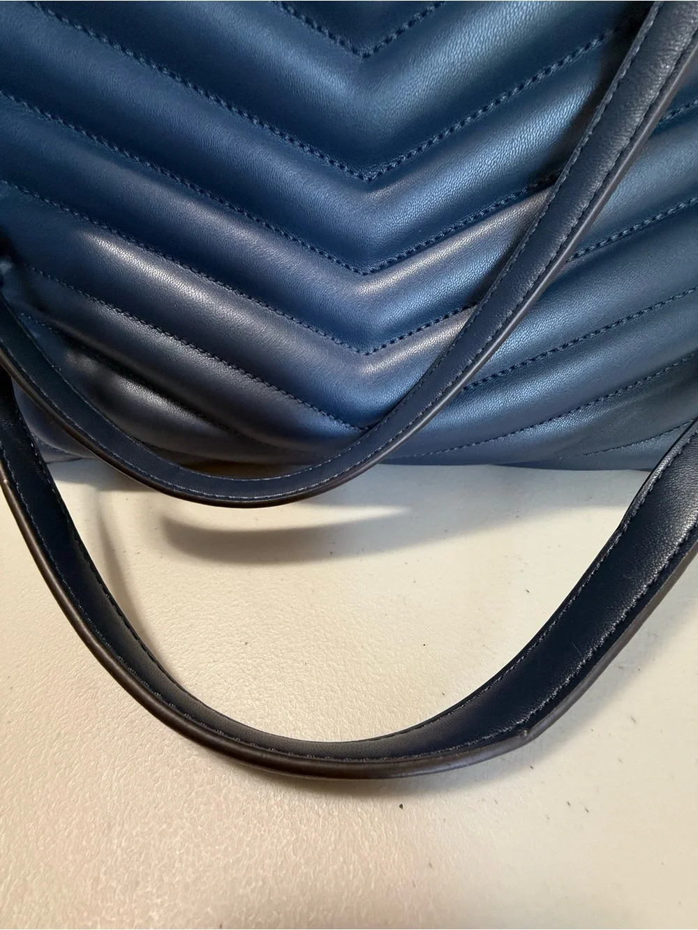 Michael Kors Quilted Navy Shoulder Tote with Silver Chain Straps
